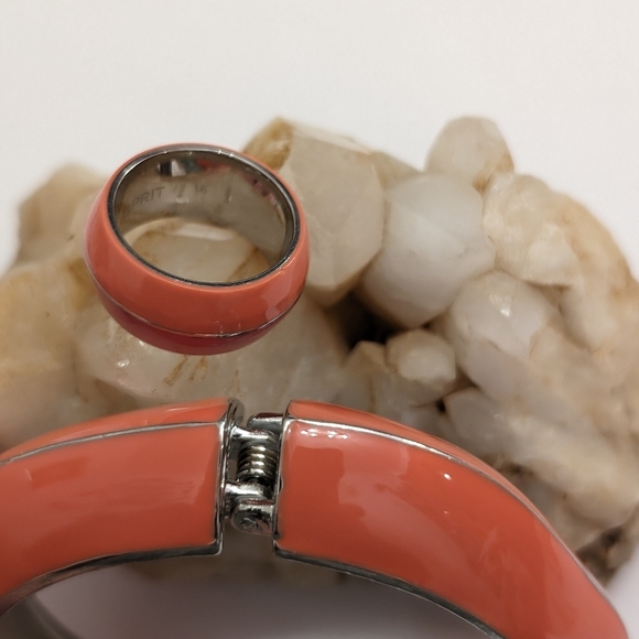 Esprit Two Tone Pink Stainless Steel Ring/ Band and Clamp Bracelet. - Picture 4 of 8